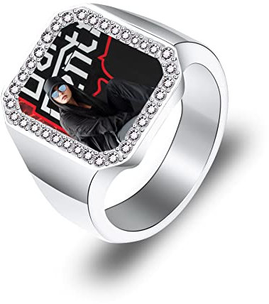 MeMeDIY Herren Siegelring Edelstahl, Personalisierter Foto Initiale, Punk Biker Ringe in Silber Ton, Hip-Hop Schmuck mit Zirkonia, Männer Geschenke zum Geburtstag Valentinstag (Farbfoto, Größe 62)