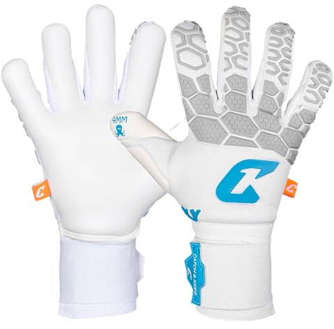 CATCH & KEEP Torwarthandschuhe Herren Fly White Soul Gr. 8 I Professionelle Torwarthandschuhe, Daumenunterstützung & dickerer Handgelenksbandage