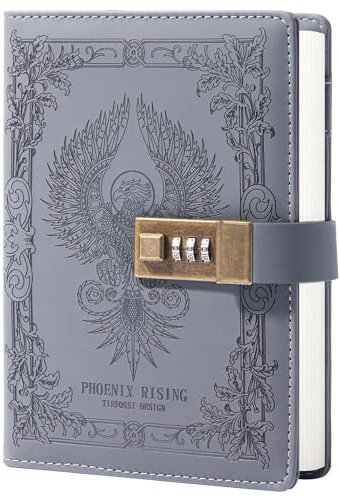 TIEFOSSI Phoenix Journal Notizbuch mit Schloss, Vintage-Leder-Tagebuch, B6, liniert, liniert, Reise-Briefpapier für Frauen, Mädchen, Jungen (Schwarz)