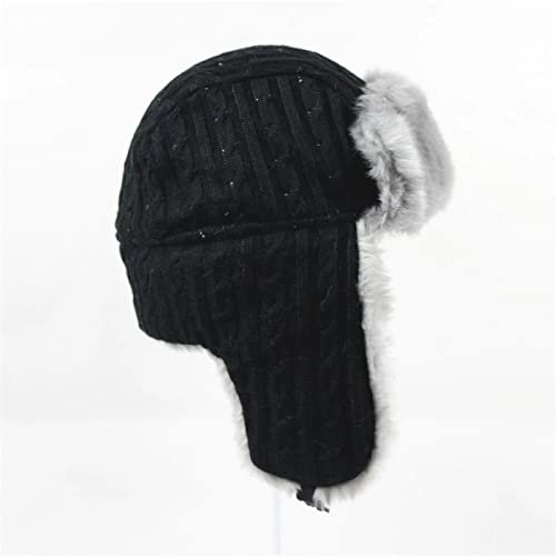 DEPAJA Russische Mütze Winter-Bombermütze Russische Trappermütze Männer Ohrenklappen Mütze Schützen Warme Bombermütze Für Frauen Gehörschutz Mütze Mütze,Schwarz,60Cm