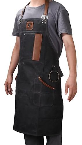MOUNTAIN GRILLERS Heavy-Duty Leather Grilling Apron for Men - Adjustable Straps - Stylish and Functional for Cooking, BBQ, Baking, and Kitchen Use - Leather Kitchen Apron for Men's Outdoor Activities