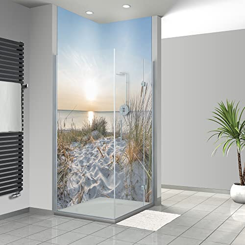 WANDFREUDE individuelle Duschrückwand Aluverbundplatte auf Maß (2 Stück - Meerblick - Seidenmatt) – Dusche Wandverkleidung Duschwandverkleidung Duschrückwände