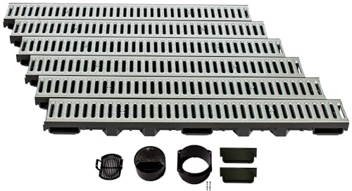 ScarMaxx 6m Canaletta scolo Acqua piovana A15 Altezza 60 mm - Griglia scolo Acqua piovana Set Completo 13 x 600 x 6 cm Acciaio Zincato