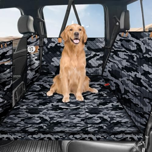 Lekeinchi Hundedecke Auto Rückbank - Auto Hundedecke Rücksitz mit Sechs Stabilen Hartholzplatten und Sicherheitsgurten - Wasserdicht & Kratzfest & Sturzprävention Hundematte für SUV, LKW, Tarnung(L)