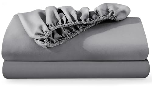 BedLooms Double Fitted Sheets 2 Pack – Grey (135x190cm) up to 25cm Deep Bed Sheets