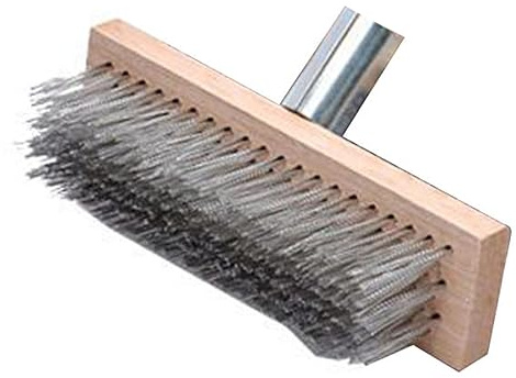 Stainless Steel Wire Broom Deck Scrub Brush, Outdoor Mental Floor Scrubber for Cleaning Moss, Tough Stains on Concrete, Grout, Garden, Garage, Patio, Swimming Pool
