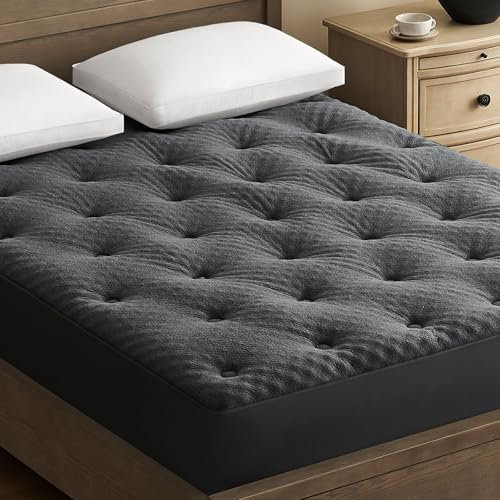 QUIETSEA Reversible Full Size Mattress Topper Egg Crate Memory Foam Mattress Topper, Bamboo Viscose Mattress Pad Full, Noiseless Waterproof Mattress Cover with Deep Pocket up to 21(54 x 75, Grey)