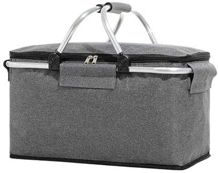 Isolierter Picknickkorb, 22L Einkaufskörbe, Thermo Kühltasche Mit Großem Fassungsvermögen, Auslaufsichere Einkaufstasche Mit Griff, Faltbarer Picknickkorb, Klapprahmen Aus Aluminiumlegierung
