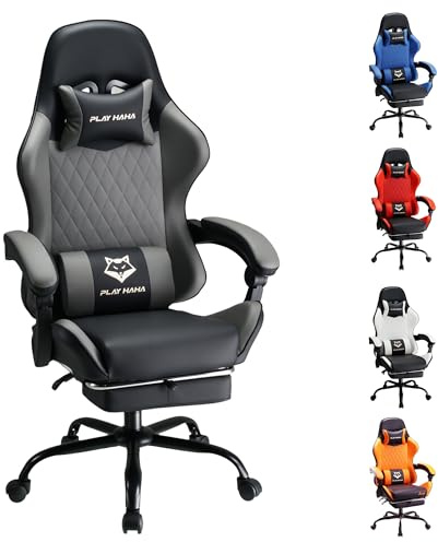 play haha Gaming Chair Ergonomic Reclining Seat With Footrest Adjustable Headrest And Lumbar Cushion High Back Support Padded Armrests Faux Leather Finish,Desk Chair