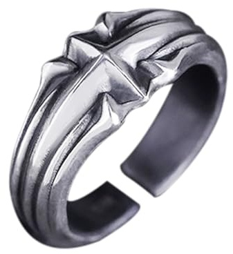 KONFEN Herren Ring, Wikinger Verstellbare Geschnitzte Ringe für Männer Ring, Vintage Hip Pop Offene Herr Rings Gothic Punk Classic Unique Texture Daumenring Fidget Herrenschmuck, Silber