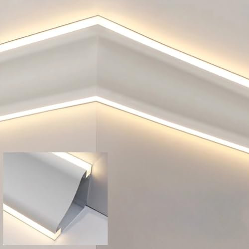 XMWOEIX Battiscopa a battiscopa LED Canale Bianco, Profilo per Illuminazione Indiretta a Soffitto, Montaggio a Parete e Soffitto con Fessura in Alluminio per Luce a LED (7 m/23 Piedi)