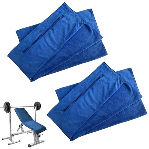 EVDZNA Juego de 2 toallas deportivas de 120 x 50 cm, para fitness, absorción del sudor, con bolsillo con cremallera, para fitness, entrenamiento y deporte, color azul marino