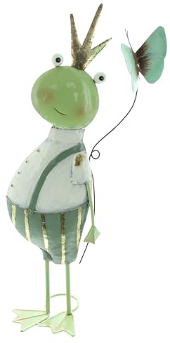 FRANK FLECHTWAREN Figur Frosch mit Schmetterling, Metall, Grün und Weiß mit Goldenen Akzenten, Höhe 49 cm