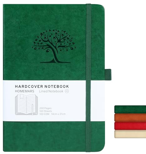 HOMEMARS Taccuino, Quaderno Appunti, Journal, Taccuino Appunti, Quaderno A5,Quaderni a Righe, Diario, Notebook, 200 Pagine, 100 gsm, disegno ad albero in rilievo, pelle vegana,21cm*14.5cm,Verde