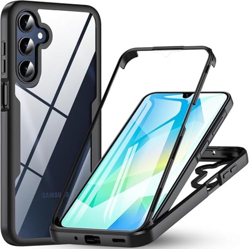 LIUKM För Samsung Galaxy A56 5G Fodral, 360 Graders Klar Dubbelsidig Fodral, Hård PC Stötsäkert Stötsäkert TPU Silikonfodral, Skyddshölje med Skärmskydd - Svart