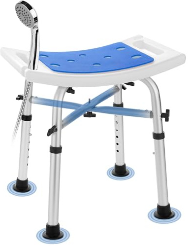 Shower Chair Bath Stool Seat 350 Lbs, Height Adjustable Bath Bench with Padded Seat for Seniors, Shower Stool Chair for Inside Shower, Shower Seat Stool with Heavy Duty Crossbar Support (Blue)