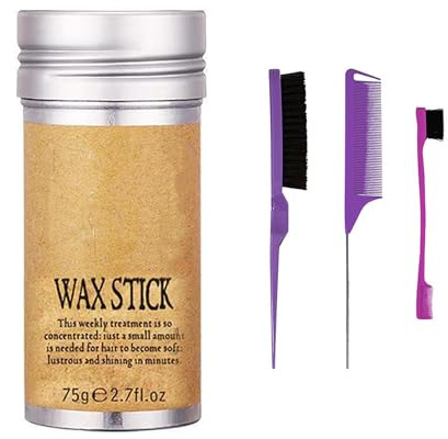 Haarwachs-Stick - Wachs-Stick Haar - Non-Fettige Styling Creme Stick, Multifunktionales Haar Styling Set Mit Schwarzer Haarbürste, Kämmbürste Für Loses Haar, Mausschwanz Kamm Für Trennung (#7, 75g)