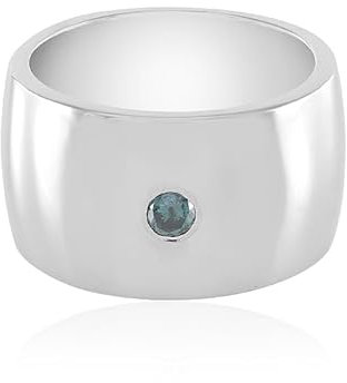 Cavill Blauer Diamant Ring 0,09 ct, Runder Brillant I3, Moderner Eleganter Messingring mit blauem Stein, Poliert, Größe 17-18, Schmuck für Damen und Herren