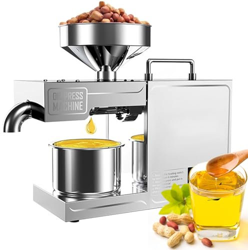 HNBYLMM Automatic Oil Press Machine, Commercial Hot & Cold Oil Extraction Machine, Stainless Steel Electric Oil Press Extractor, 3-6 KG/H Pressing Speed, for Peanuts Sesame Sunflower Seeds