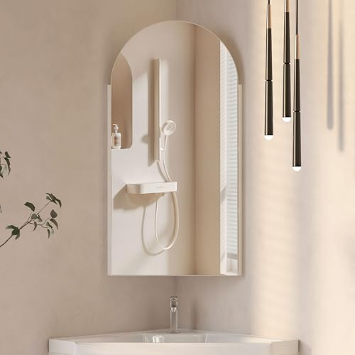 Mepplzian White Corner Medicine Cabinet with Mirror,Arch Medicine Cabinet Wall Mounted for Small Space,Corner Bathroom Cabinet Wall Mounted,Arched Mirror Cabinets for Bathroom,16x31