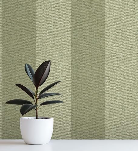 GAULAN 683557 - Papel pintado de rayas fondo de espiga efecto textil en tonos verdes para pared salón dormitorio pasillo comedor - Rollo de 10 m x 0,53 m