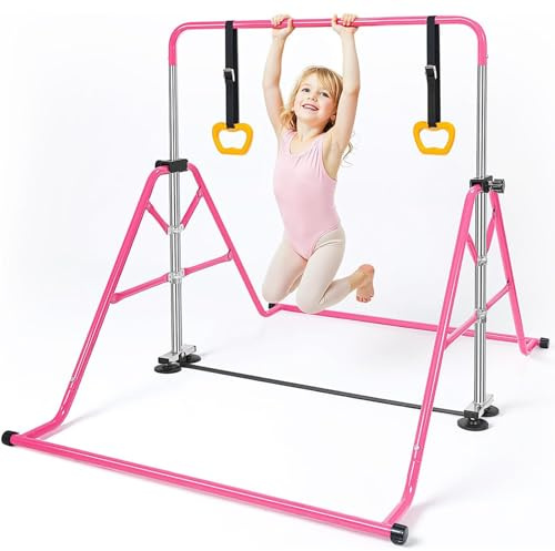 Barra horizontal de gimnasia con anillos, equipo de entrenamiento de altura ajustable para el hogar, barra horizontal plegable para niños de 5 a 12 años, barra de entrenamiento junior para interiores