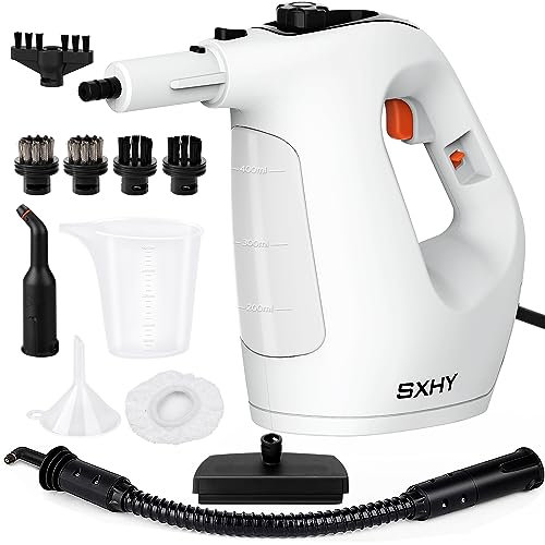 SXHY Pulitore a vapore portatile, pulitore a vapore portatile per la casa, multiuso, serbatoio dell'acqua trasparente, 11 pezzi, kit di accessori per divano, doccia, tappezzeria