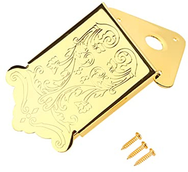 Upgraded Mandolin Tailpiece, Silver Metal Bridge with Removable Plate & 3 Screws, Professional Replacement for Mandolin Guitar Instrument Accessories(Gold)