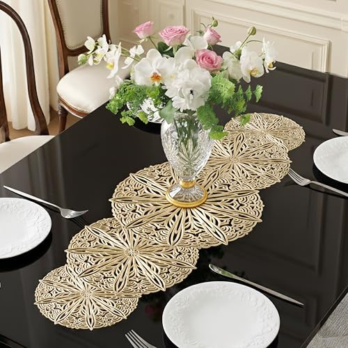 FAVE Goldfarben Kleiner Vinyl Tischläufer 90 cm | Waschbare Tischmatten, hitzebeständige Vinyl Tischdecke für Dinnerparty, Hochzeitsdekoration (Goldkugel)