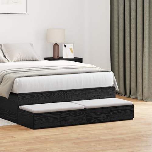 Holamys Bettschublade Schwarz, 120x36,5x16,5 cm, Holzwerkstoff, moderner Nachttisch, Beistelltisch für Schlafzimmer
