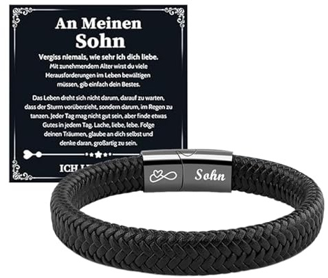 Vauki Lederarmband Herren mit Gravur, Armband Junge Jungen, Herren Leder Armband Schwarzes, Armbänder Schriftzug Sohn, Geschenke für Sohn zum 18. Geburtstag, Schulabschluss, Weihnachten, Schulanfang