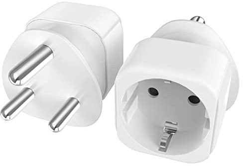 2 Stück Deutschland zu Südafrika Reiseadapter, Typ C/E/F auf Typ M Steckdosenadapter, 16A 4000W für Südafrika Eswatini Sri Lanka Ghana, Weiß