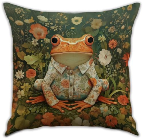 RBAFAO William Morris Inspired Abstract Vintage Frog Design Throw Pillow Covers Home Decor Art Pillowcase Cushion Cover for Bed Sofa Living Room, Car Indoor and Outdoor (Orange-Frog, 18x18inch)
