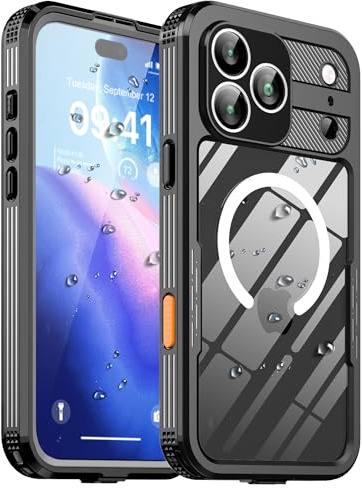 Ezanmull for iPhone 17 Pro Max Waterproof Case, with Built-in Screen Protector Rugged Dustproof Shockproof Full Body Underwater Protective Phone Cover (M Black, for iPone 17 Pro Max)
