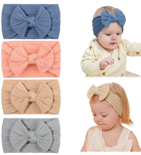OPVYAEU 4 piezas diademas bebe niña 0-3 meses cinta pelo bebe lazos pelo bebe diadema elastica bebe turbante bebe set diademas niña recien nacida accesorios bebe fotos newborn regalo