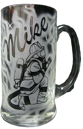 Bierkrug 0,5 l mit Gravur Feuerwehr Feuerwehrmann und Name personalisiert | Glas Krug Bierglas Bierseidel Glaskrug individuell Geschenk Ehrung Atemschutz Lehrgang FFW FW freiwillige Jugendfeuerwehr