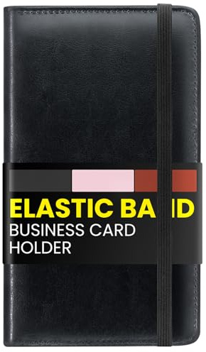 YeHeng Business Card Holder with Secure Elastic Band Closure, 240 Flexible Capacity Business Card Organizer, PU Leather Credit Card Holder for Women Men, Gift Card Holder Book, 7.7 x 4.5 Inch, Black