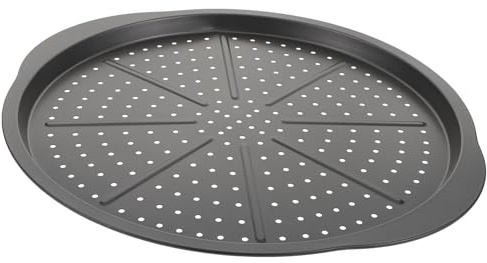 Milisten Molde para Horno Pizza Redondo Orificios, Bandeja Antiadherente de Acero al Carbono de 38 CM, Utensilio para Hornear Pizza y Repostería Casera