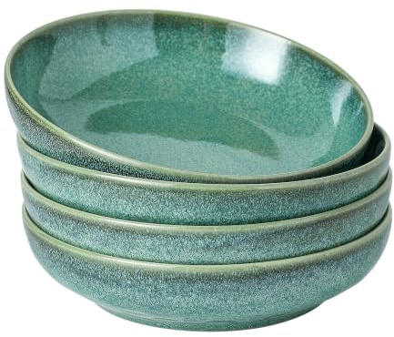 Henten Home Juego de platos hondos de pasta, 4 unidades, 1200 ml, cuencos multiusos para sopa, fideos, espaguetis, pasta, ensalada, microondas y lavavajillas – Verde