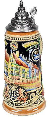 German Beer Stein Munich HofbrÃƒ¤uhaus MÃƒ¼nchen HB relief stein 0.5 liter tankard, beer mug King Werk KI 1000176 by ISDD Cuckoo Clocks