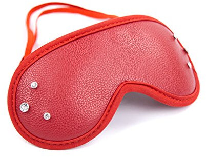 Canarea Damen Herren augenmaske augenbinde erotik Leder sm Bondage Fetisch Sex Spielzeug Cosplay mit Strass Für Anfänger Paare Verstellbar (Rot)