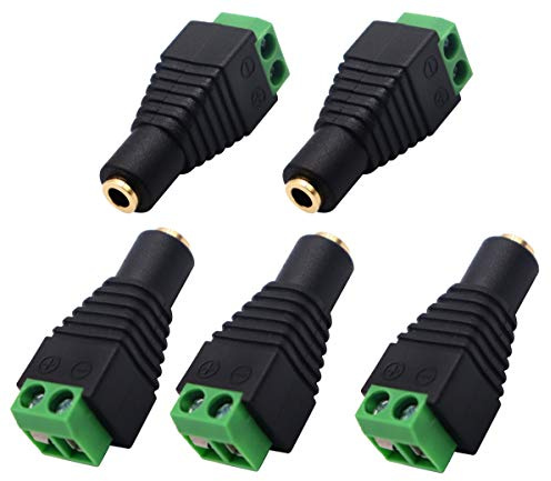 AAOTOKK 3.5mm Screw Terminal Gold Plated 3.5mm (1/8) TS Mono Female to 2 Pin Female Screw Terminal AUX Headphone Balun Solderless Converter Adapter (5-Pack)
