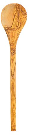HOFMEISTER® Olivenholz Kochlöffel rund 30 cm – Holzlöffel mit rundem Griff zum Rühren, Servieren und Schöpfen – schont beschichtete Töpfe, jedes Stück ein Unikat, Handarbeit (1 Stück)