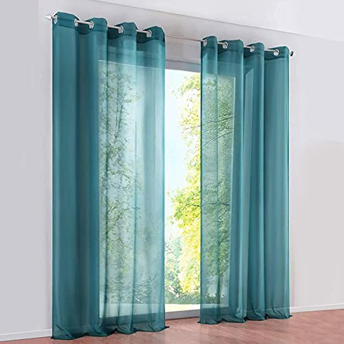SIMPVALE Gardinenschals 2er Set, Vorhänge mit Ösen,Polyester Voile Schlaufenschal Transparent für Wohnzimmer, Balkon Schlafzimmer Küche Breit 140cm Höhe 245 cm,Vorhang Türkis