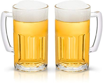 COKTIK 2 Pack Heavy Large Beer Glasses with Handle - 20 Ounce Glass Steins, Classic Beer Mug glasses Set
