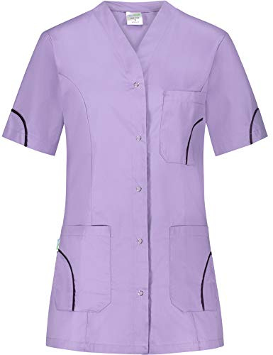 B-well - Casacca da donna a maniche corte con bottoni, modello Silvia, per infermiere, Lilla, S