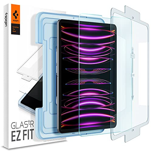 Spigen Glas.tR EZ Fit Schutzfolie kompatibel mit iPad Pro 12.9 Zoll M2 (2022), iPad Pro 12.9 Zoll (2021/2020/2018), Kratzfest, 9H Härte Folie