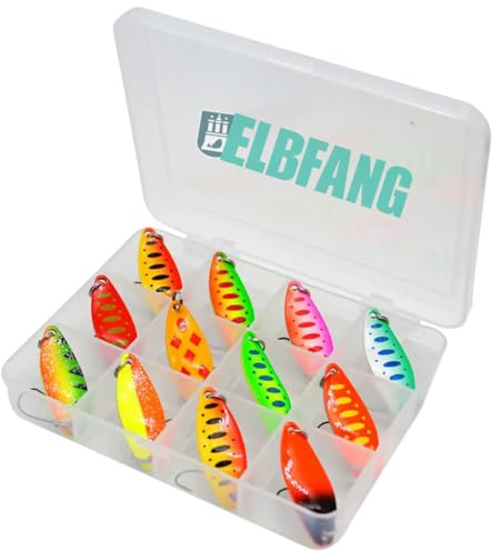 ELBFANG© FORELLEN Spoon KÖDER-Box Set 12 TLG. | Ultra Light 3,5g | Köderbox Inklusive | Angelköder Forelle Angel Zubehör
