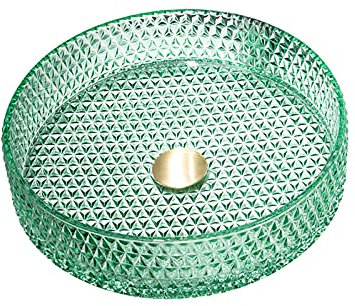 SHUGUANG Lavandino in Vetro, Lavabo da Appoggio ​in Vetro Cilindrico Lavabo da Bagno Artistico Lavabo da Appoggio con Set di Scarico dell'Acqua, 400×400×105mm,Verde