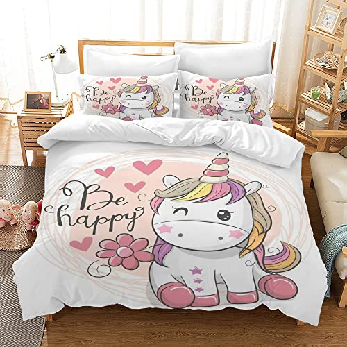AVJWWD Housse de Couette Licorne pour Enfant Fille, Parure de lit en Microfibre avec Motif Licorne avec Fermeture Éclair, Ensembles de literie Cadeaux pour Filles (G, 200x200cm)